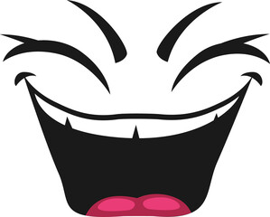 Cartoon face, vector happy laughing positive emoji