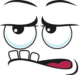 Cartoon disgruntled face emoji with stick up teeth