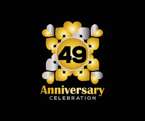 49 Years Anniversary Day. Company Or Wedding Used Card Or Banner Logo. Gold Or Silver Color Mixed Design