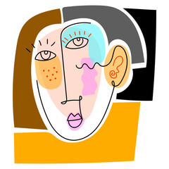 Aesthetic abstract of woman, man face hand drawn vector illustration.