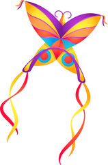 Butterfly kite, cartoon flying toy vector icon