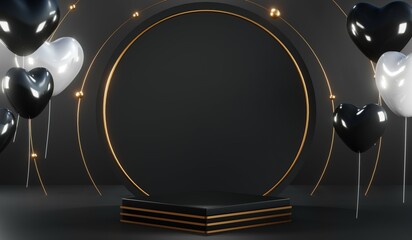 3D rendering of blank product background for cream cosmetics Modern black podium background