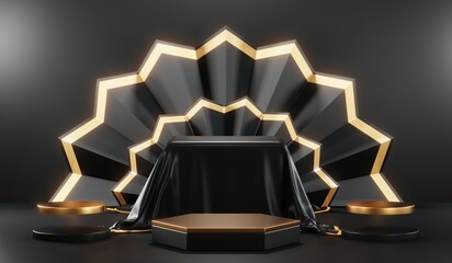 3D rendering of blank product background for cream cosmetics Modern black podium background