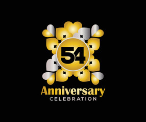 54 Years Anniversary Day. Company Or Wedding Used Card Or Banner Logo. Gold Or Silver Color Mixed Design
