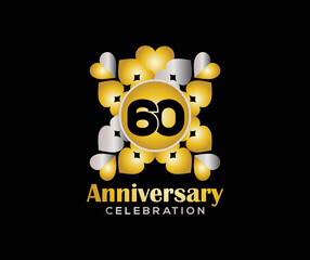 60 Years Anniversary Day. Company Or Wedding Used Card Or Banner Logo. Gold Or Silver Color Mixed Design