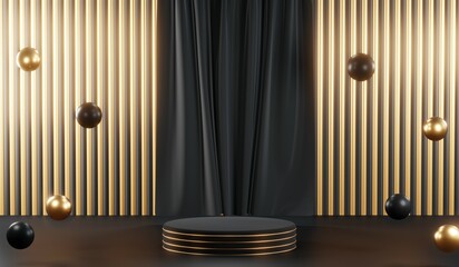 3D rendering of blank product background for cream cosmetics Modern black podium background