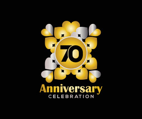 70 Years Anniversary Day. Company Or Wedding Used Card Or Banner Logo. Gold Or Silver Color Mixed Design
