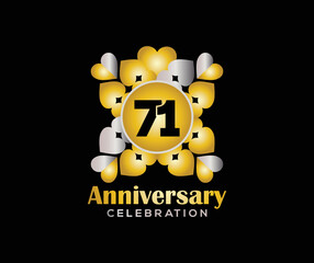 71 Years Anniversary Day. Company Or Wedding Used Card Or Banner Logo. Gold Or Silver Color Mixed Design