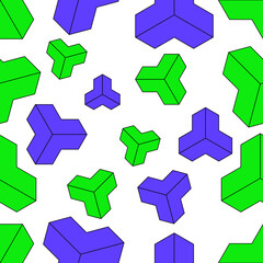 green and blue abstract polygons on transparent background seamless pattern