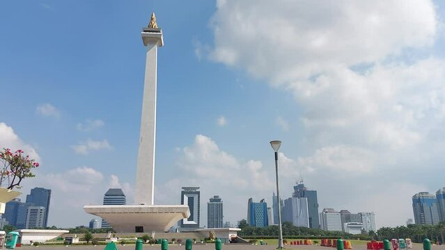 JAKARTA, INDONESIA - September 6, 2022: The National Monument or also known as Monas, which is located in Jakarta, the capital city of Indonesia, recorded in 4k resolution.