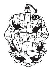 Doodlle White and Black Artwork Illustration