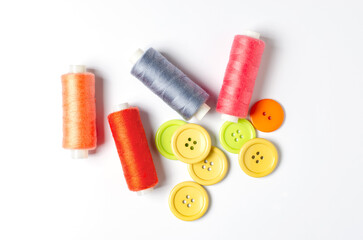 Accessories for sewing on a white background. Closeup.