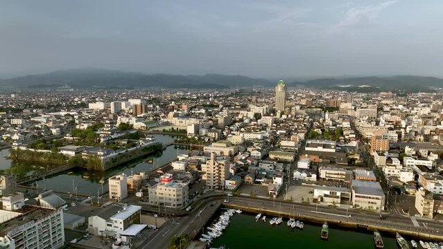 Imabari Castle and city center on a clear day