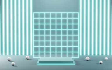 Naklejka premium 3D rendering of blank product background for cream cosmetics Modern blue pastel podium background