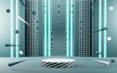 3D rendering of blank product background for cream cosmetics Modern blue pastel podium background