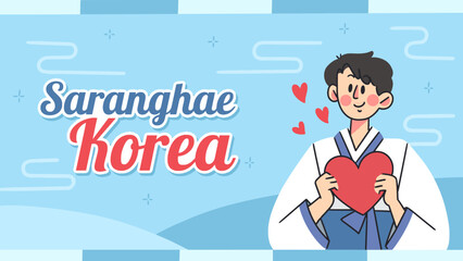 Lovely Guy Saranghae Korean Festival Banner Doodle Illustration