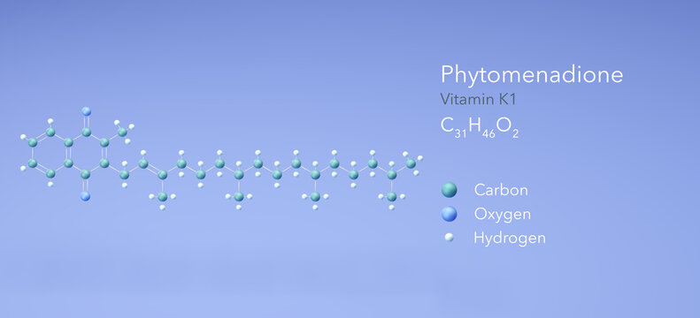 phytomenadione, vitamin k1, molecular structures, 3d model, Structural Chemical Formula and Atoms with Color Coding