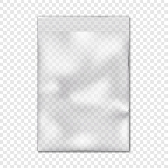 Clear vinyl resealable zipper pouch on transparent background vector mockup. Blank empty plastic bag with zip lock mock-up © JAYANNPO