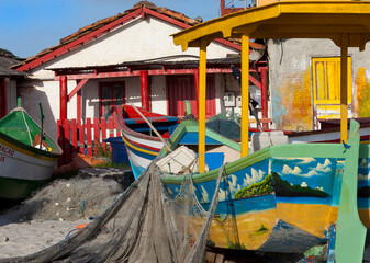 Fototapeta na wymiar Fishermen's Houses and Boats Florianopolis Brazil