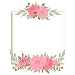 pink rose flower  watercolor frame with gold geometric line