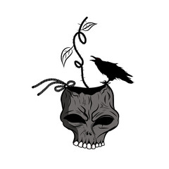 illustration of a skull with a crow
