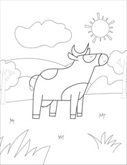 cow coloring page vector backdround illustration