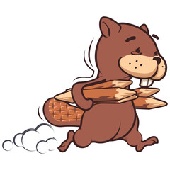 vector mascot cartoon illustration of beaver ran carrying wood © mickyRAWjecky
