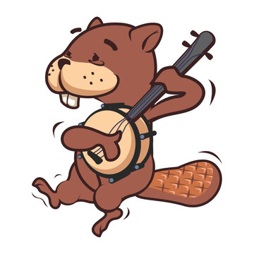 vector mascot cartoon illustration of beaver playing banjo