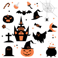Halloween black and orange silhouette collection