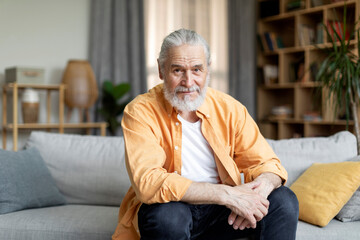 Fototapeta premium Portrait of good-looking elderly man posing at home
