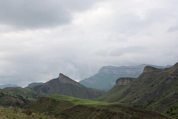 view of the beautiful mountains of Dagestan, Russia in cloudy weather