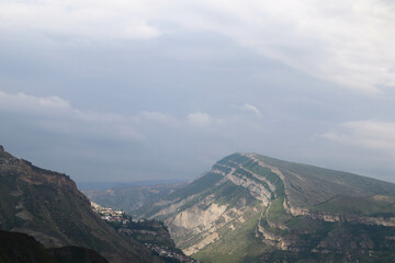 view from the top of the mountain to the highland village Gunib in Dagestan, Russia