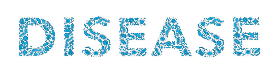 Blue germs - bacteria spelling the word disease - Vector illustration