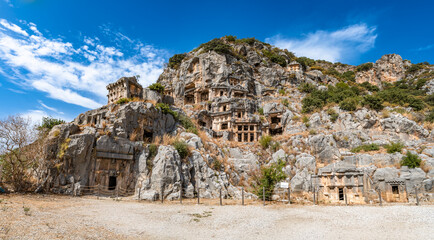 Rock-cut tombs in the ancient city of Myra, Turkey.