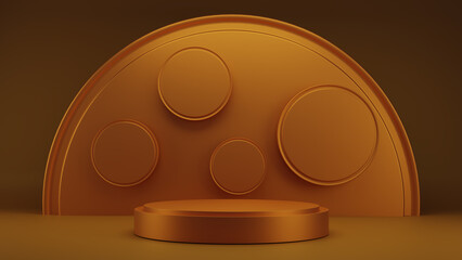 3d rendering of gold Cylinder podiums