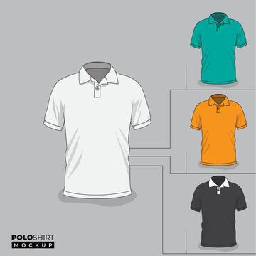 Polo Shirt Mockup Design With White Green Yellow And Black In Front View Design