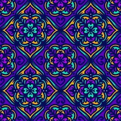 Retro geometric pattern in repeat. Fabric print. Damask style Seamless pattern background, mosaic ornament, vintage style. Design for prints on fabrics