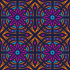 Seamless pattern flower with mandala, vintage decorative elements, vintage decorative elements illustration, Ethnic mandala with colorful tribal ornaments