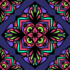 Seamless pattern flower with mandala, vintage decorative elements, vintage decorative elements illustration, Ethnic mandala with colorful tribal ornaments,colorful flower pattern