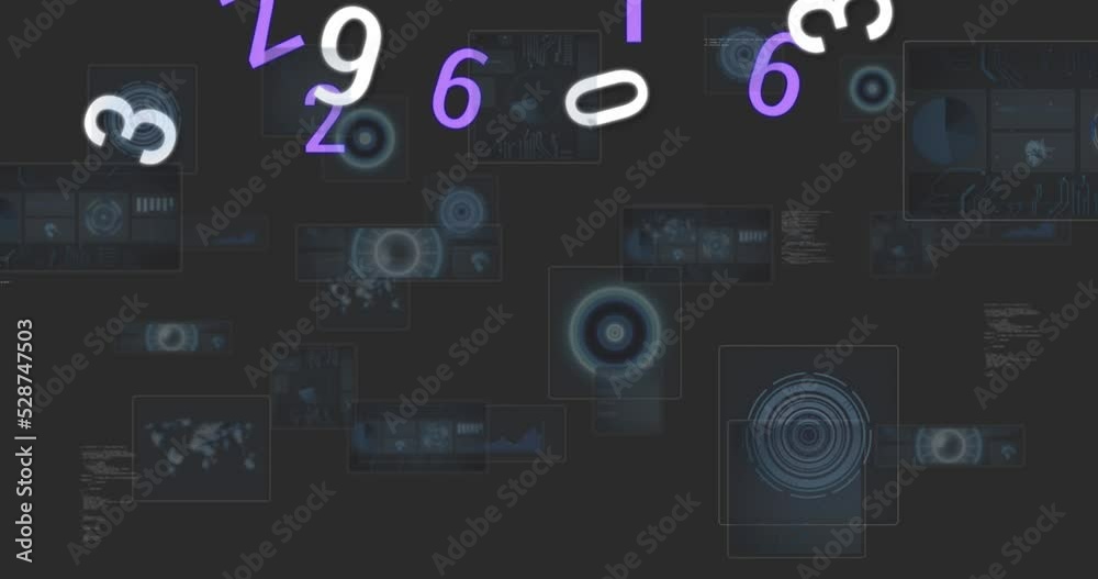 Poster animation of data processing over scope scanning on black background