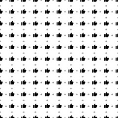 Square seamless background pattern from black thumb up symbols are different sizes and opacity. The pattern is evenly filled. Vector illustration on white background