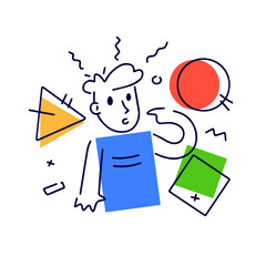 Thoughtful abstract character solves problem.