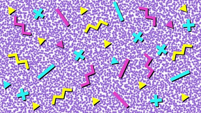 Animation of shapes and spots on white background
