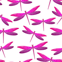 Dragonfly beautiful seamless pattern. Repeating dress textile print with flying adder insects.
