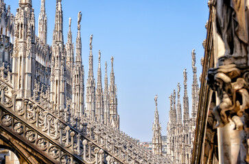 Exteriors of the Duomo Cathedral in Milan Italy
