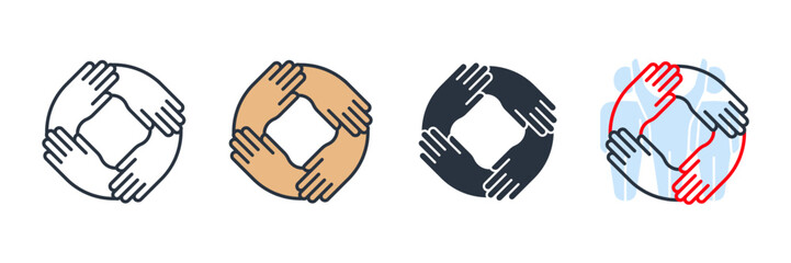 four hands holding together for wrist icon logo vector illustration. teamwork symbol template for graphic and web design collection