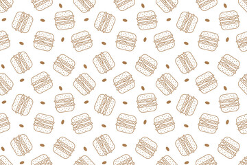 Fast food burger line seamless pattern vector