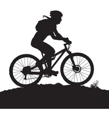 Obraz na płótnie Canvas A vector silhouette of an adult woman mountain biking.