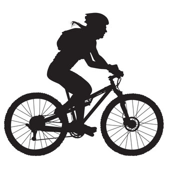  A vector silhouette of an adult woman mountain biking.
