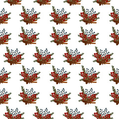 seamless background with traditional christmas pattern. Print for packaging, Christmas textiles, digital paper, photo zones, printing on fabric and paper. Vector illustration, hand drawn